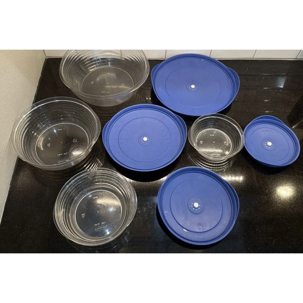 VTG Rubbermaid Servin Saver Container Blue Vented Lid Stackable 505A-505H 8 Pc